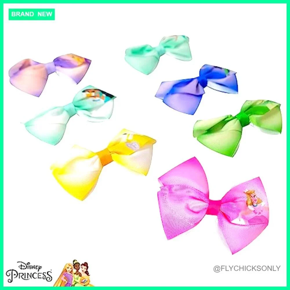 7-Piece Disney Princess Hair Bow Clip Set for Girls Ages 3+